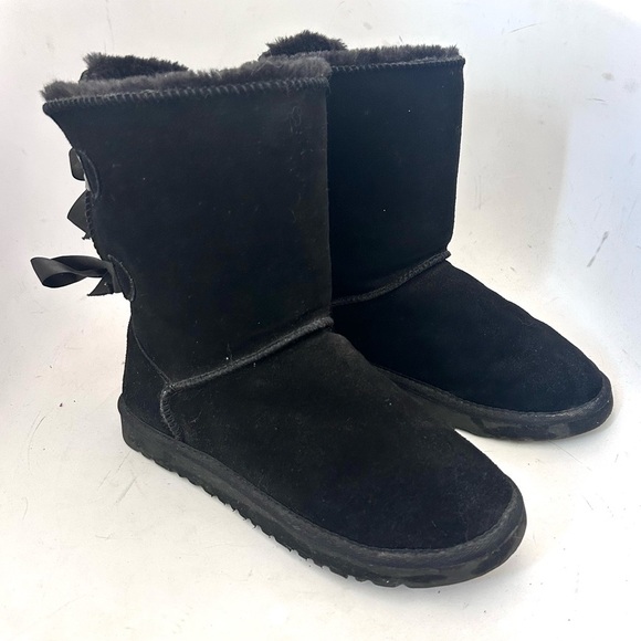 UGG Australia Bailey Bow II Genuine Shearling Boot Size 8 Black Suede Leatherl - Picture 3 of 11